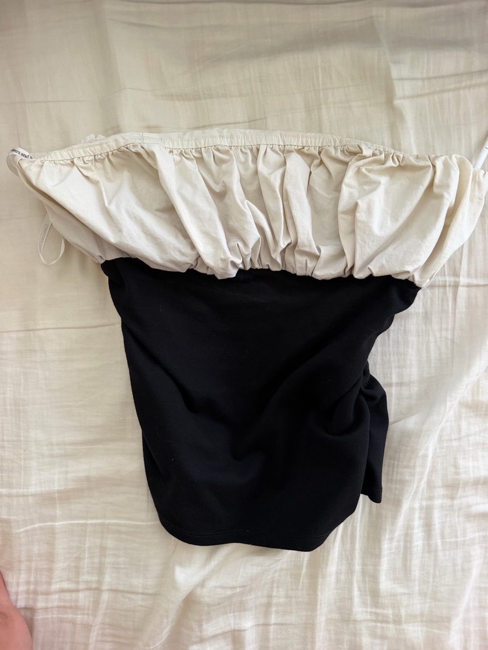 Lovers + Friends Black Body with Cream Ruffle Strapless Top